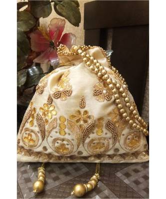 Cream and Gold gota work Potli Bag 1
