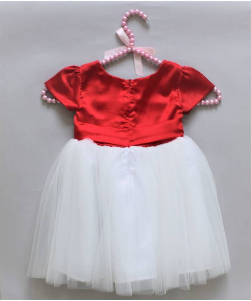 Red/White Barbie & beaded girls party frock