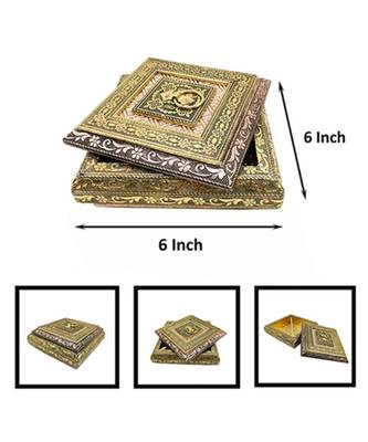 Oxidized Handmade Wooden 4 Compartment Beautiful Dry Fruit Box Set, Gift Box (OXY12) 1