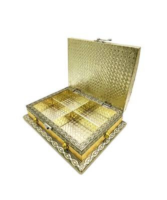 Wooden Handmade Decorative Platter 4 Compartment Dry Fruit Box, Gift Box, Gift (OXY4) 4