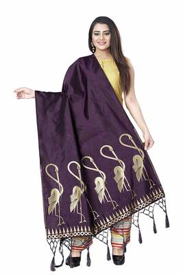 Wine Woven Banarasi Silk Dupatta For Women 1