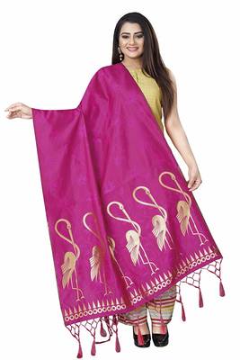 Pink Woven Banarasi Silk Dupatta For Women 1