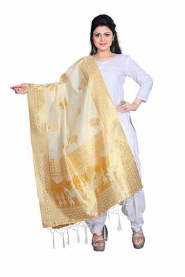 Cream Women's Banarasi silk Dupatta Regular 1