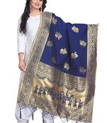 Blue Women's Banarasi silk Dupatta with less