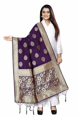 Wine Women's Banarasi Silk Dupatta 1