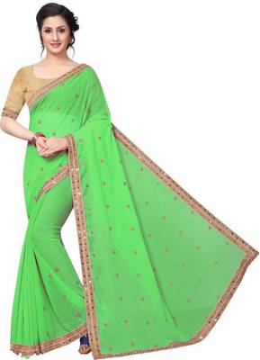 Green  Mirror Work Saree with Blouse 1