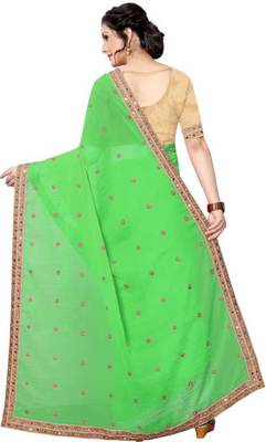 Green  Mirror Work Saree with Blouse 2