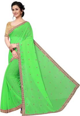 Green  Mirror Work Saree with Blouse 3