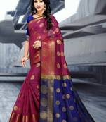 Onion Pink Hand Woven Cotton Poly Saree With Blouse