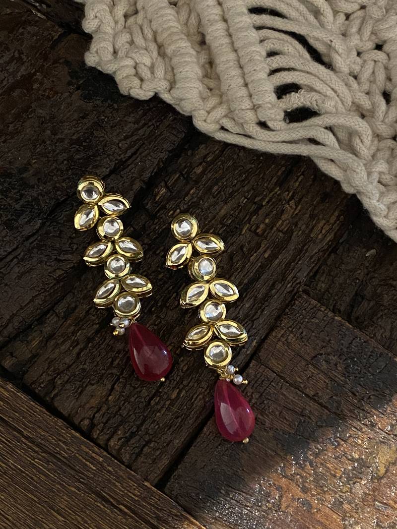 Red Gold Tone Kundan Inspired Earring