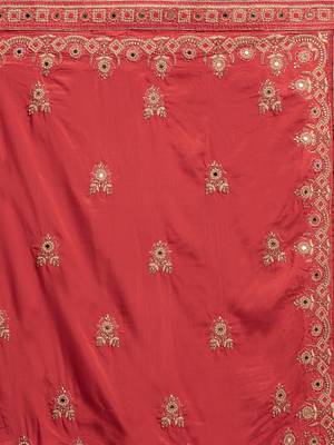 Red Coloured Solid Cotton Blended Saree With Blouse Piece 3