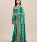 Rama Coloured Solid Cotton Blended Saree With Blouse Piece