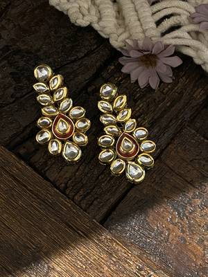 Red Gold Tone Kundan Inspired Earring 2