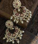 Red Gold Tone Polki Inspired Pearls Chandbaali