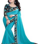 Light Blue Plain Chiffon Saree With Blouse