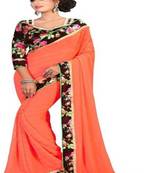 Orange Plain Chiffon Saree With Blouse