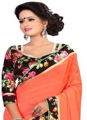 Orange Plain Chiffon Saree With Blouse 3