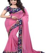 Pink Plain Chiffon Saree With Blouse