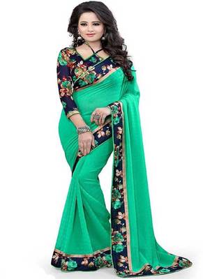 Light Green Plain Chiffon Saree With Blouse 1
