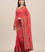 Pink Coloured Solid Cotton Blended Saree With Blouse Piece