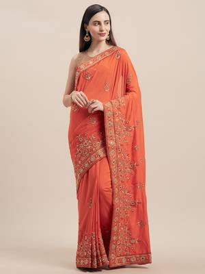 Orange Coloured Solid Cotton Blended Saree With Blouse Piece 1