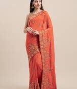 Orange Coloured Solid Cotton Blended Saree With Blouse Piece