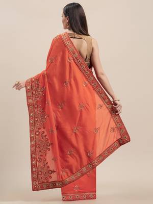 Orange Coloured Solid Cotton Blended Saree With Blouse Piece 2