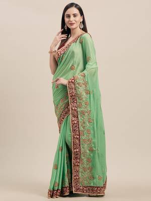 Green Coloured Solid Cotton Silk Saree With Blouse Piece 1