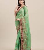 Green Coloured Solid Cotton Silk Saree With Blouse Piece