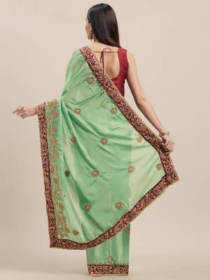 Green Coloured Solid Cotton Silk Saree With Blouse Piece 2
