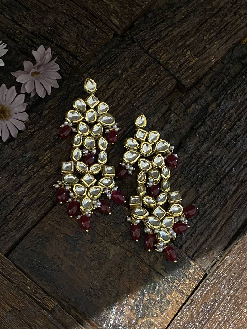 Red Gold Tone Kundan Inspired Earring