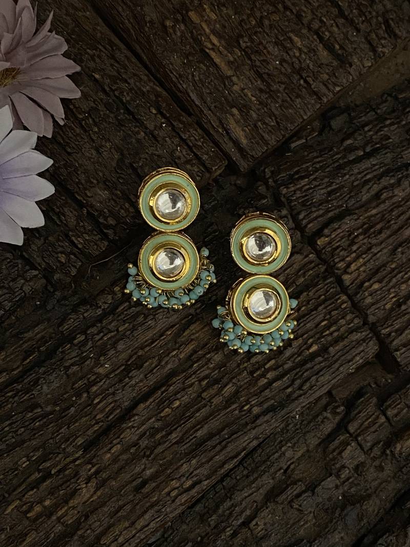 Turquoise Gold Tone Stud Earrings