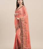 Peach Coloured Solid Cotton Silk Saree With Blouse Piece