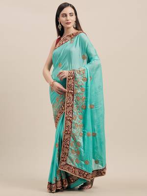 Firoza Coloured Solid Cotton Silk Saree With Blouse Piece 1
