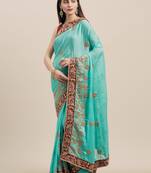 Firoza Coloured Solid Cotton Silk Saree With Blouse Piece