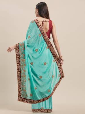 Firoza Coloured Solid Cotton Silk Saree With Blouse Piece 2
