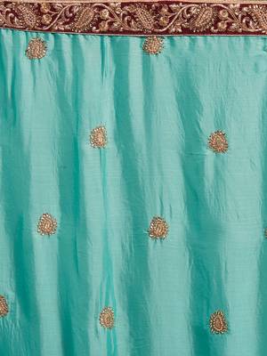 Firoza Coloured Solid Cotton Silk Saree With Blouse Piece 3