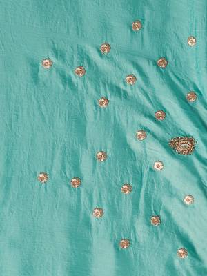 Firoza Coloured Solid Cotton Silk Saree With Blouse Piece 4