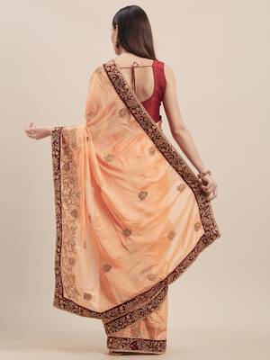 Beige Coloured Solid Cotton Silk Saree With Blouse Piece 2