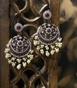 Pink Silver Tone Victorian Chandbaali Earrings