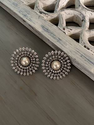 Silvertone Diamond Faux Studs 2