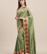 Mehendi Digital Printed Colored Sana Silk Saree With Blouse Piece