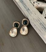 Green Silver Tone Polki Inspired Earrings