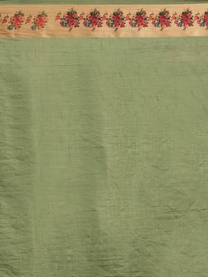 Mehendi Digital Printed Colored Sana Silk Saree With Blouse Piece 4