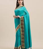 Rama Digital Printed Colored Sana Silk Saree With Blouse Piece