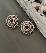 Pink-White Silver Tone Victorian Studs