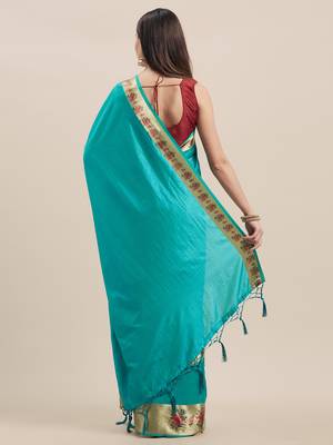 Rama Digital Printed Colored Sana Silk Saree With Blouse Piece 2