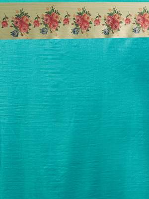 Rama Digital Printed Colored Sana Silk Saree With Blouse Piece 3