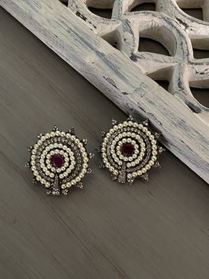 Pink-White Silver Tone Victorian Studs 2