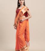 Orange Digital Printed Colored Sana Silk Saree With Blouse Piece